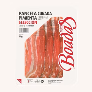 Boadas 1880 Panceta curada con pimienta (Cured pork belly with pepper), pre-sliced 80 gr